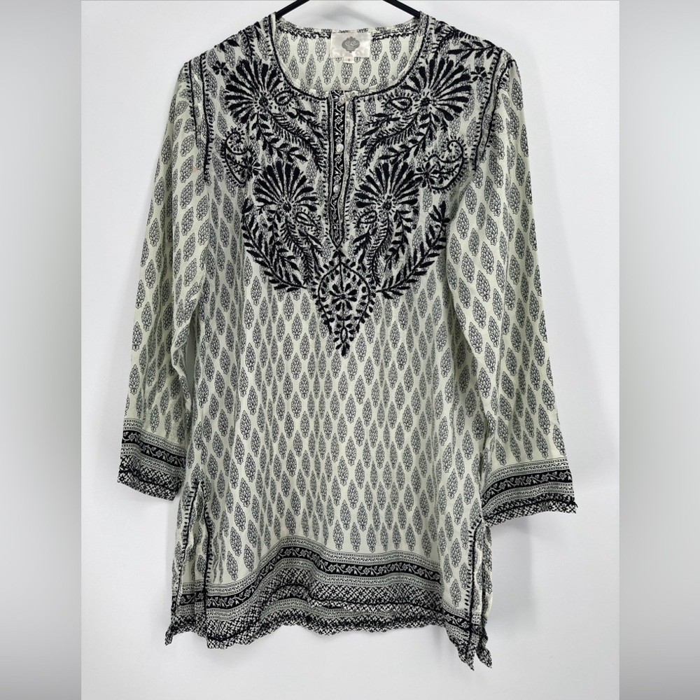 Catalog Classics Small Embroidered Silk Blend Tunic Top